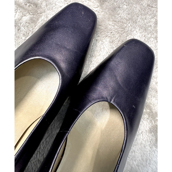 Nine West Vintage Navy Blue Metallic Leather Pumps Y2K 90s Square Toe Womens 6.5 - Picture 9 of 9